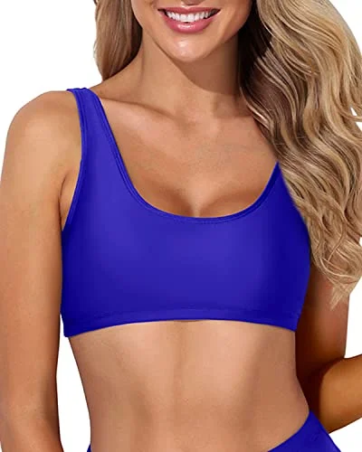 Push Up Scoop Neck Sports Bra Bikini Top For Teen Girls-Royal Blue