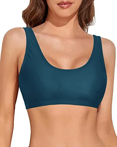 Scoop Neck Sports Bra Bikini Top For Teen Girls-Teal